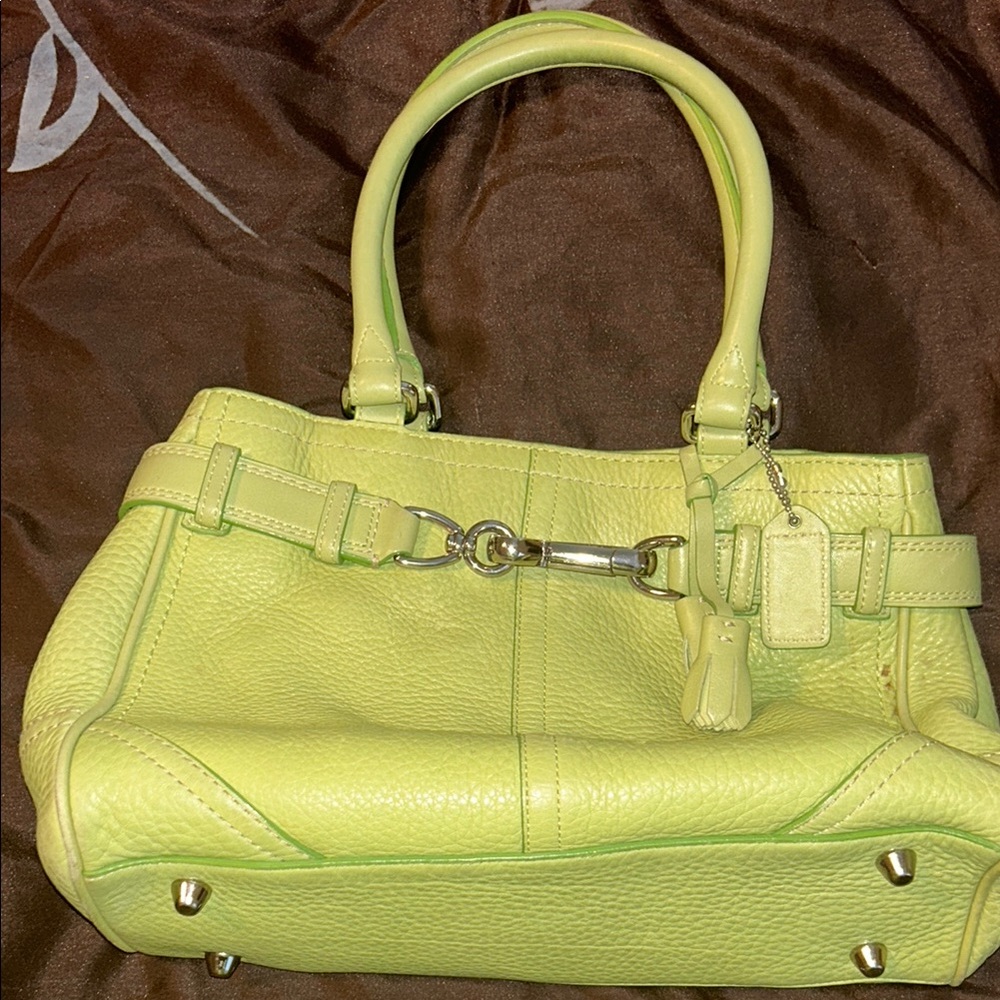 Coach leather lime green satchel purse